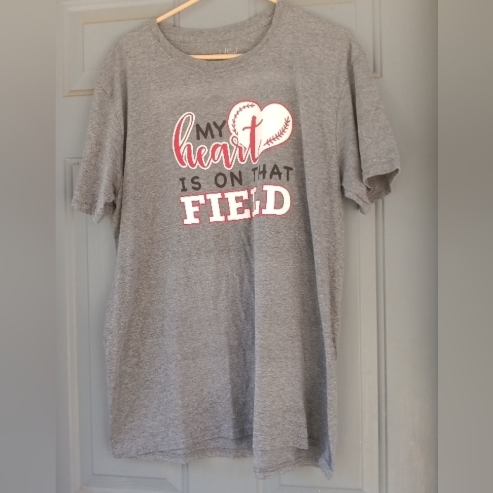 Women's My Heart is on That Field Baseball T Shirt Size XL Baseball Mom
